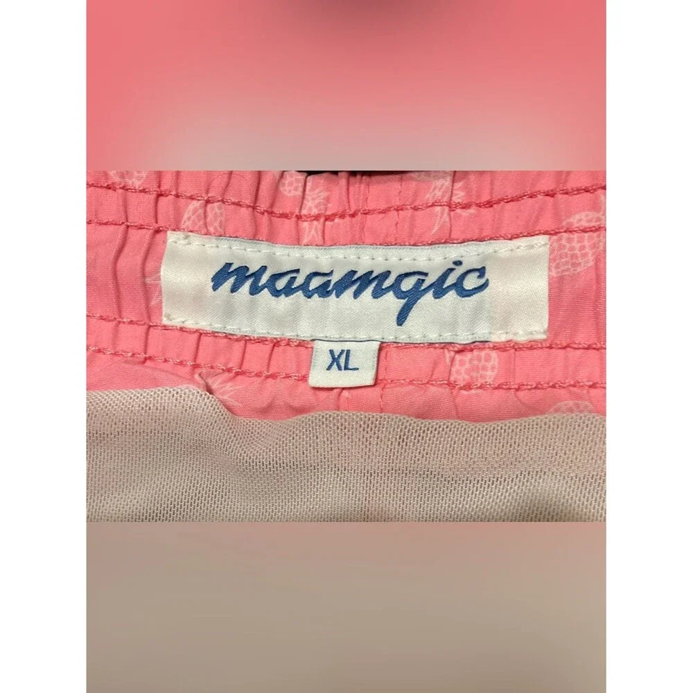 Maamgic Men's Pink Swim Trunks with Pineapple Motif Sz M